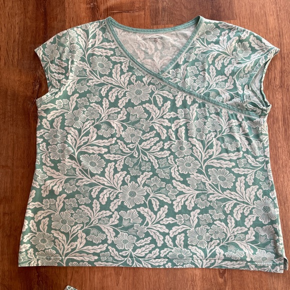 Garnet Hill Womens Pajamas Set Shorts Medium Organic Cotton Green Floral Print # - Picture 2 of 9